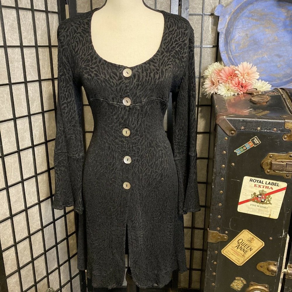 - Marina Avraam Black Bell Sleeved Duster with Buttons
